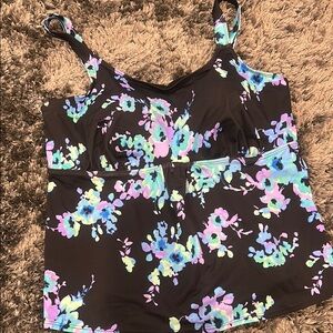 Floral Black Swim Tank Top